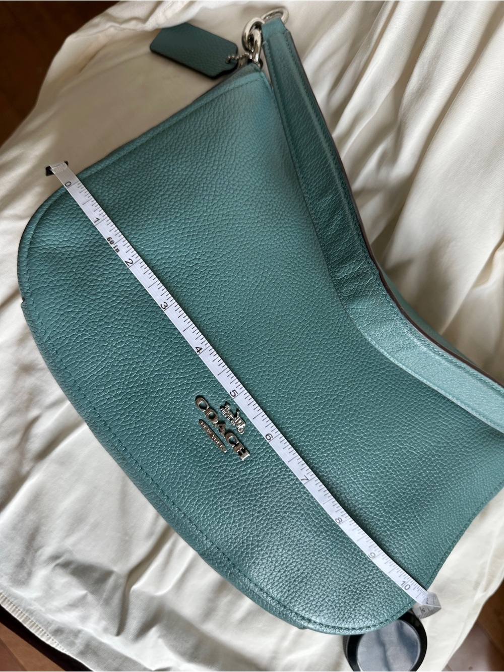 Coach Teal Pebbled Leather Shoulder Bag with Silver Hardware - Picture 14 of 16